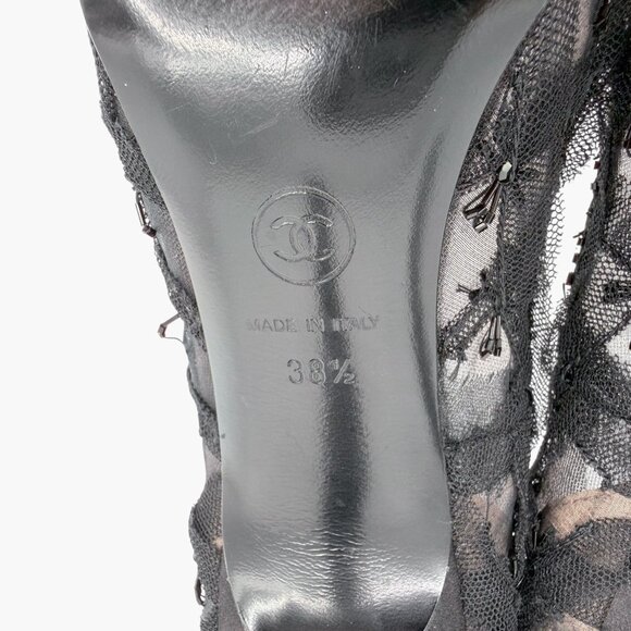 Chanel CC Bead-Embellished Pumps Black Mesh Lace Heels Size 38.5 US 7.5-8 - Picture 16 of 16